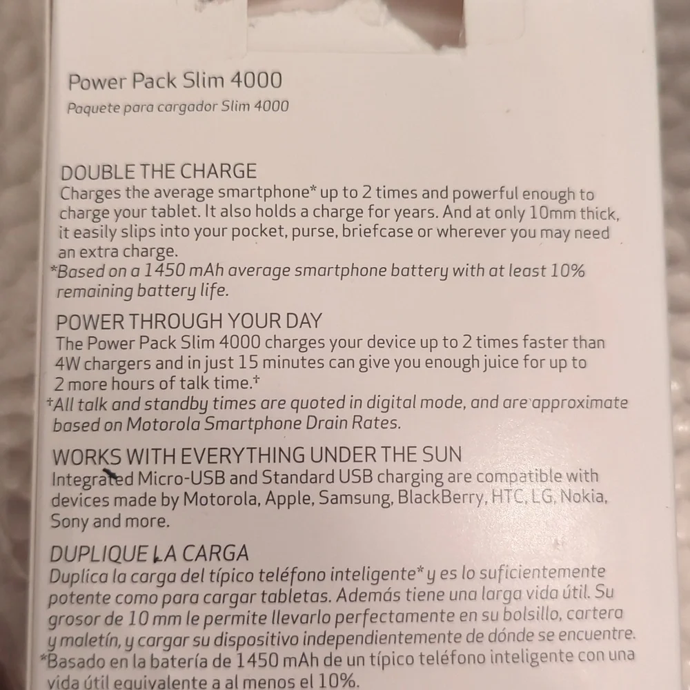 *New* Motorola Universal Portable Power Pack Slim 4000